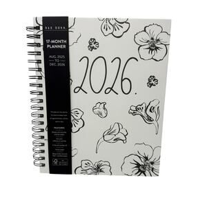Rae Dunn 2026 17 Month Planner White Black Floral Hardcover Aug 2025-Dec 2026